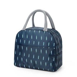 Insulated Zipper Lunch Bag Box Leakproof Adult Mens Womens Navy Blue Gray NEW